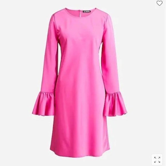 J Crew Women Pink Shift And Ruffle Long Sleeve Crew Neck Satin Crepe Dress.  SZ0 - Picture 4 of 4